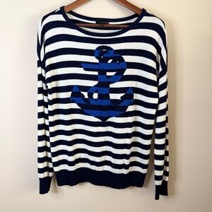 The Limited Nautical Anchor Sweater Navy White Stripe Wool Blend M
